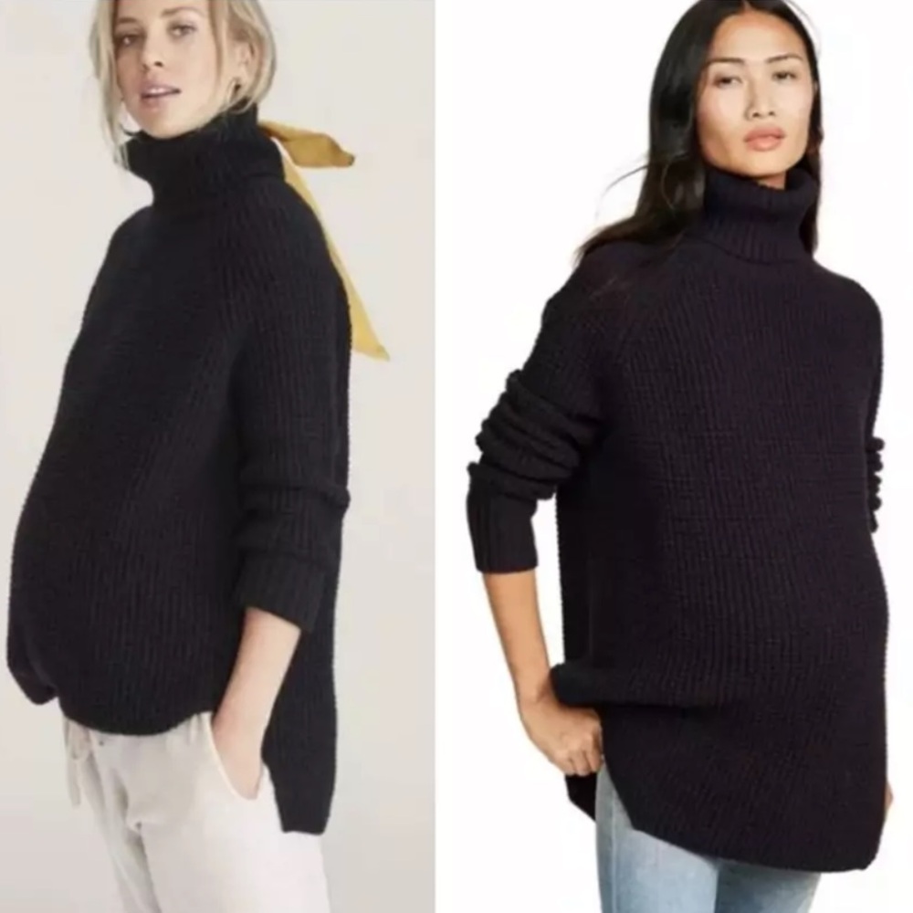 Hatch Waffle Merino Wool Turtleneck Sweater, black, one size